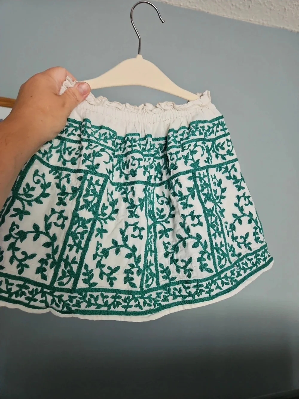 Peek White Skirt with Green Floral Embroidery